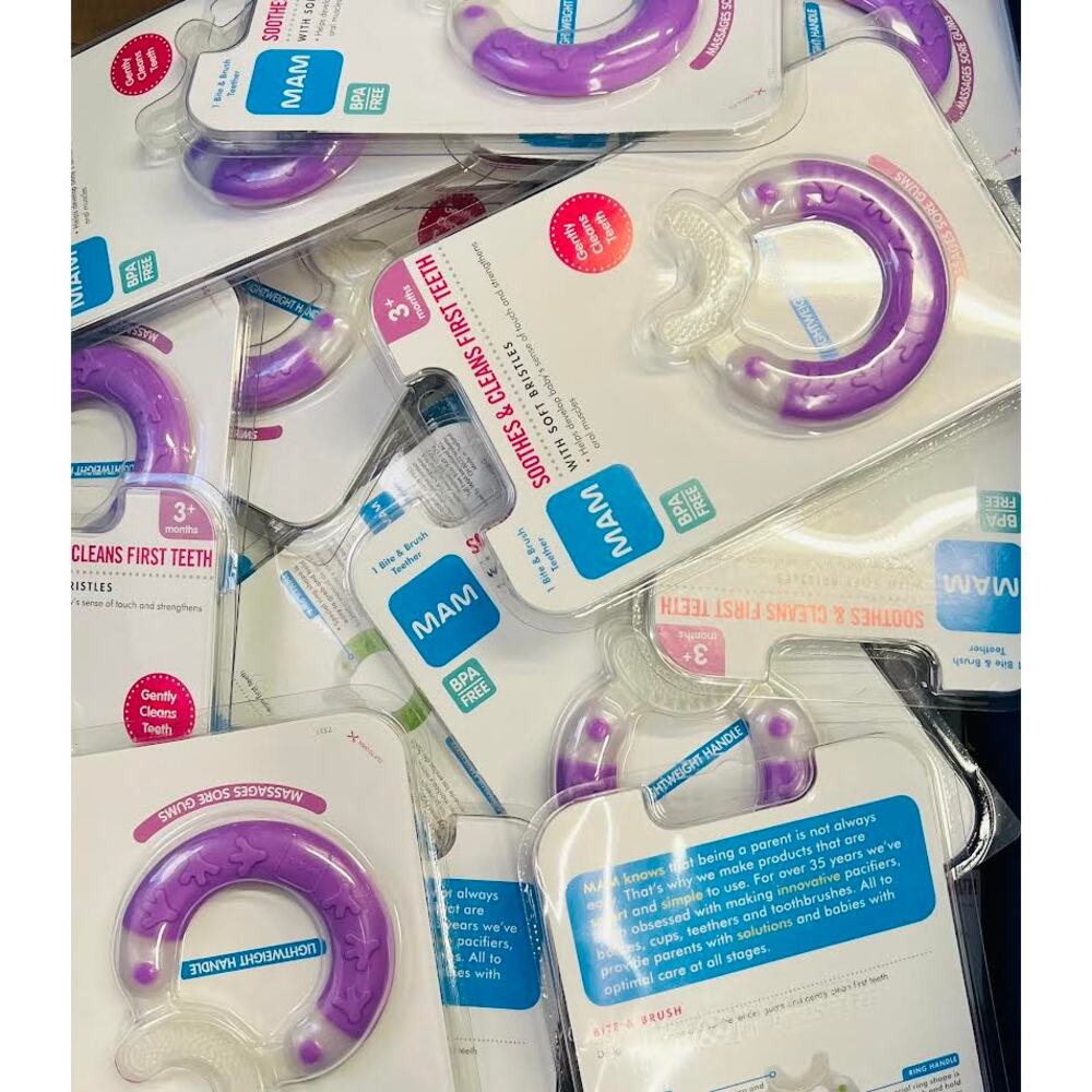 Lot of 27-MAM Bite‎ and Brush Teether, 3 Months, Colors PURPLE
